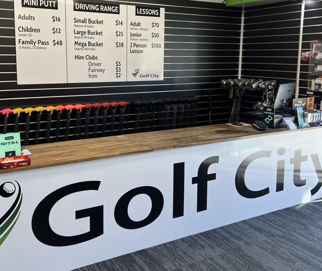 Inside the Golf City Rotorua golf shop and driving range
